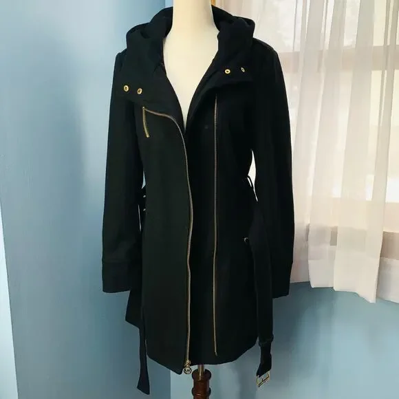 Michael Kors Black Belted Wool Pea Coat Size 6 - Picture 7 of 8